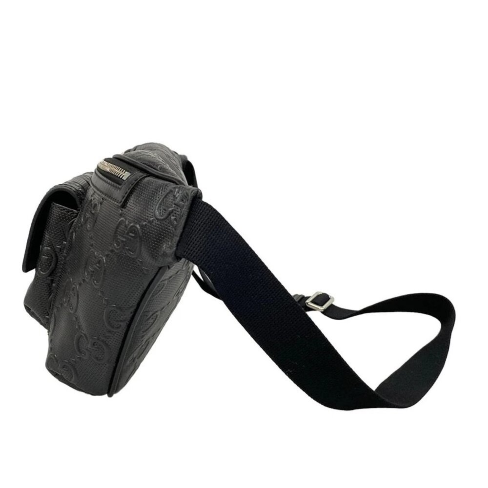 GUCCI GG Emboss Belt Bag 645093 Black Leather Bum Bag - Picture 2 of 14